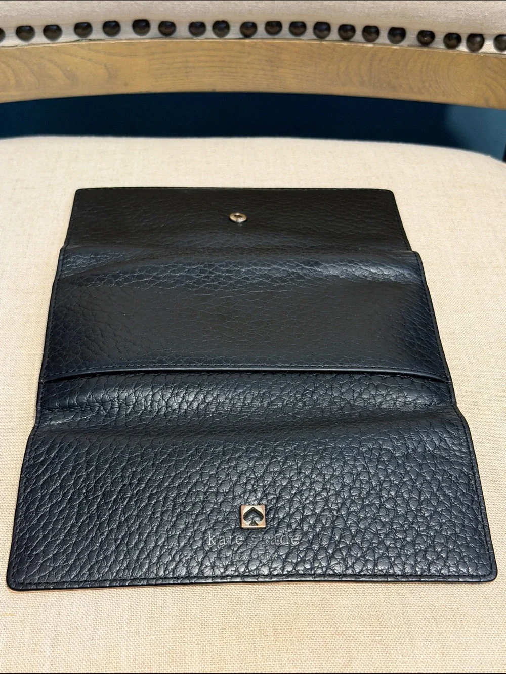 kate spade Black Pebbled Leather Trifold Wallet WELL LOVED